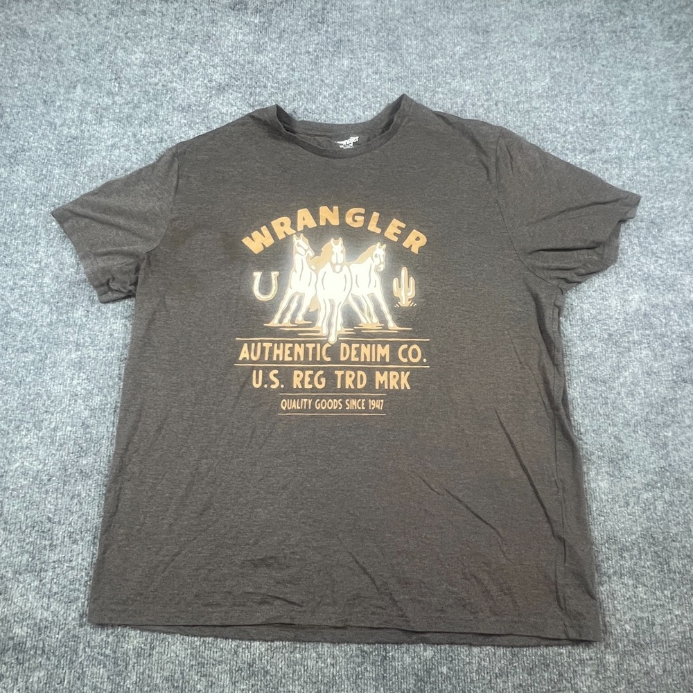 Wrangler T Shirt Mens 2XL Brown Cotton Blend Graphic Print Crew Neck Western